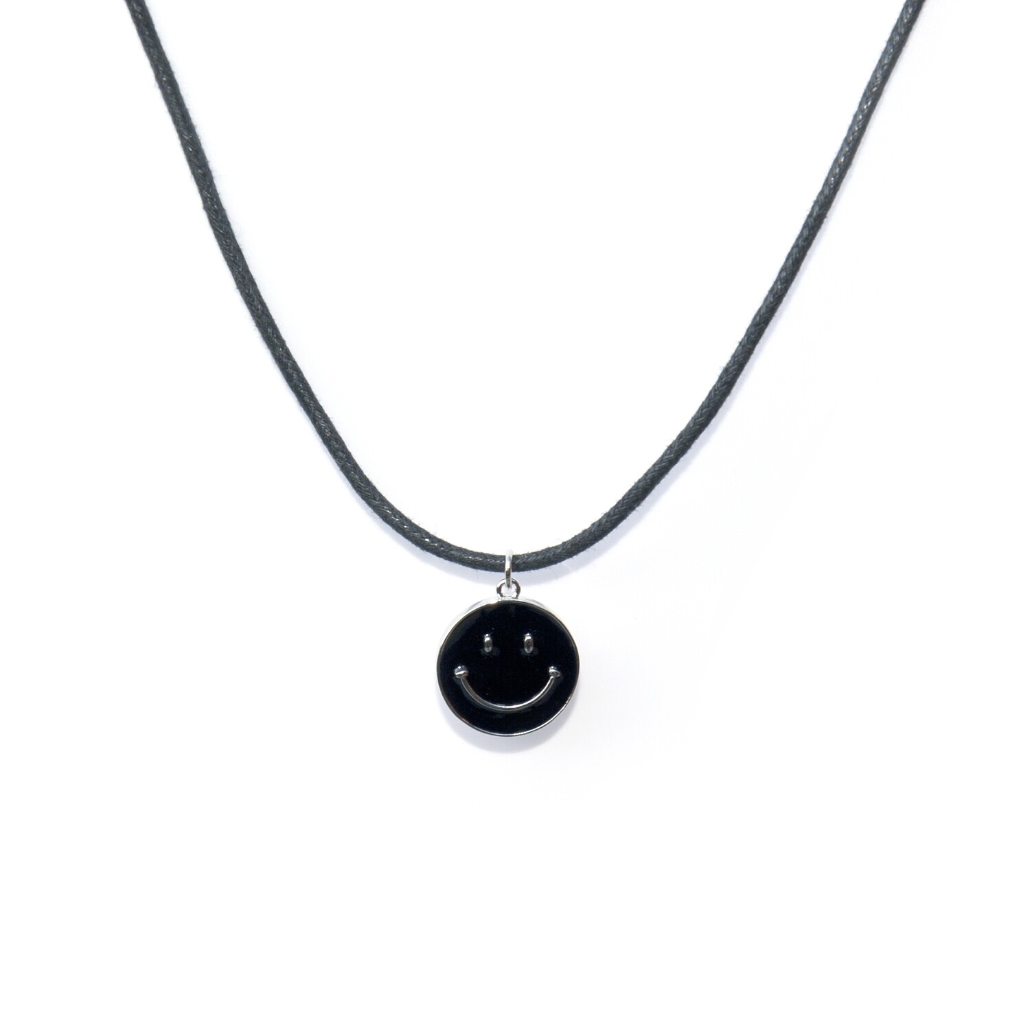 Black Smiley face emoji necklace (cord)