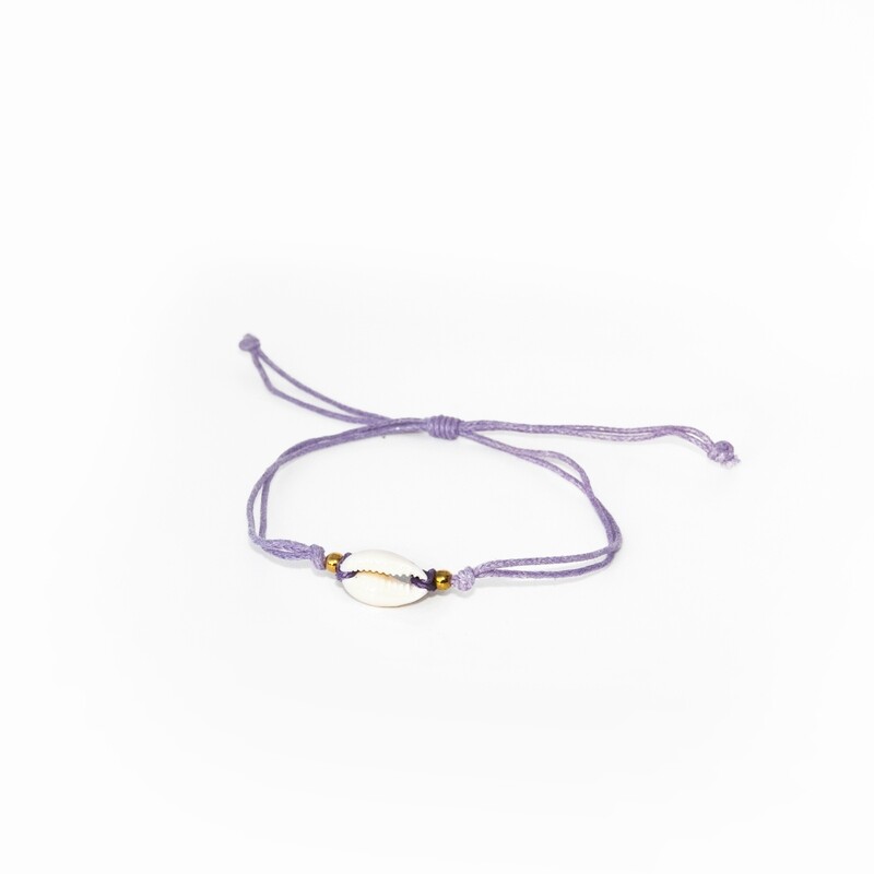Adjustable Cowrie Shell bracelet (Purple Cord)