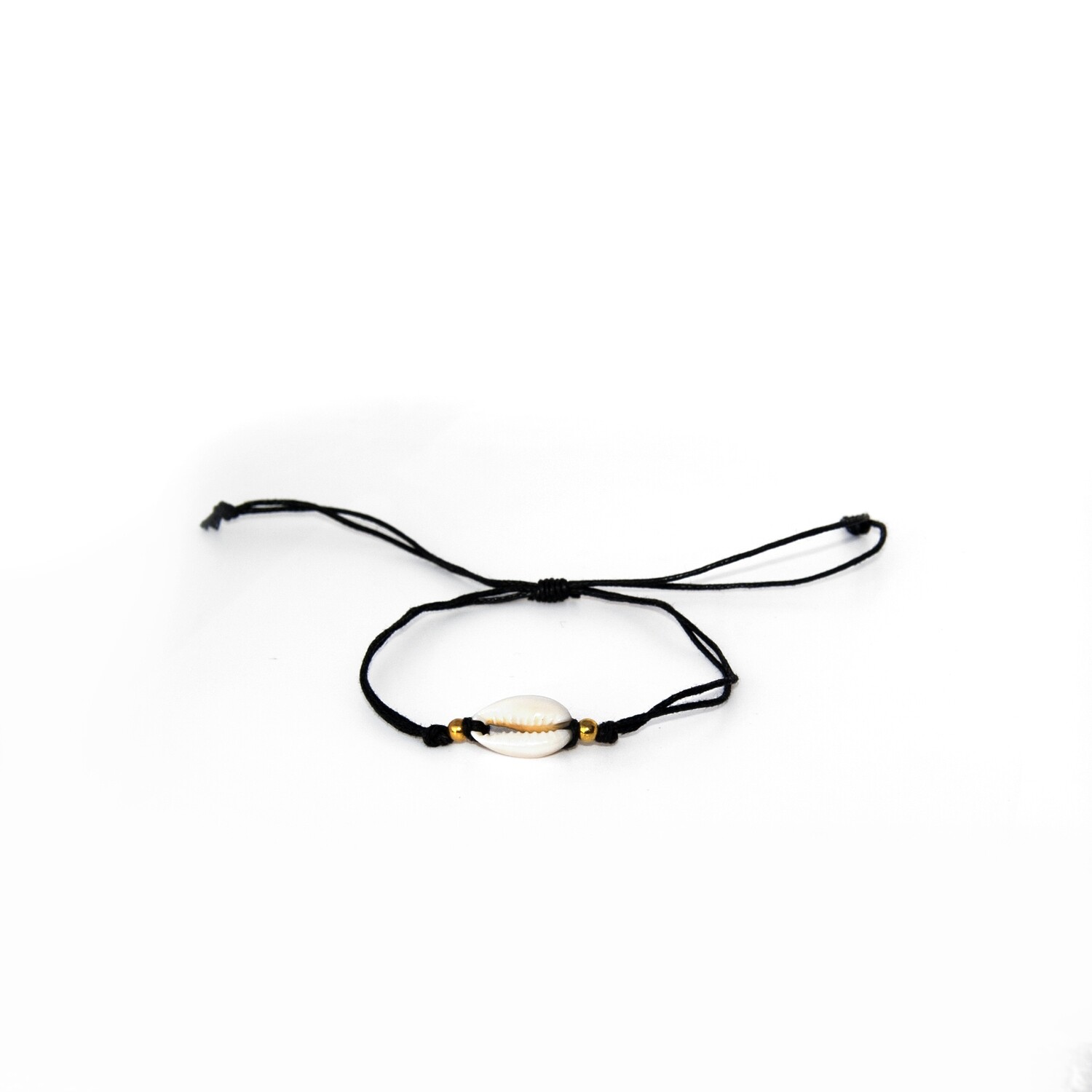 Adjustable Cowrie Shell Bracelet - Black Cord - Abundance