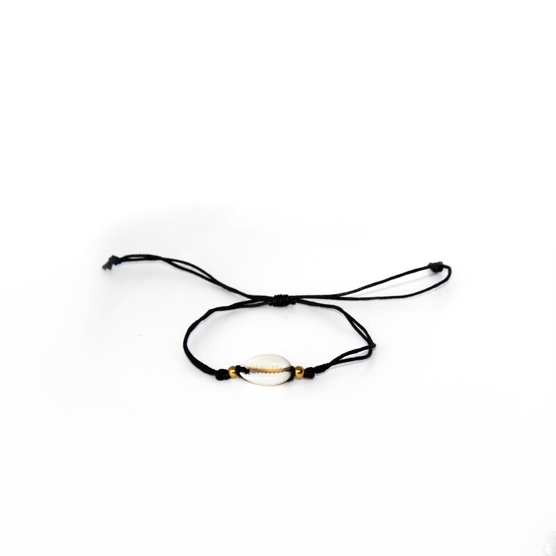 Adjustable Cowrie Shell bracelet (Black Cord)