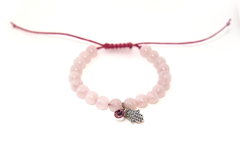 Adjustable Rose Quartz Hamsa hand bracelet