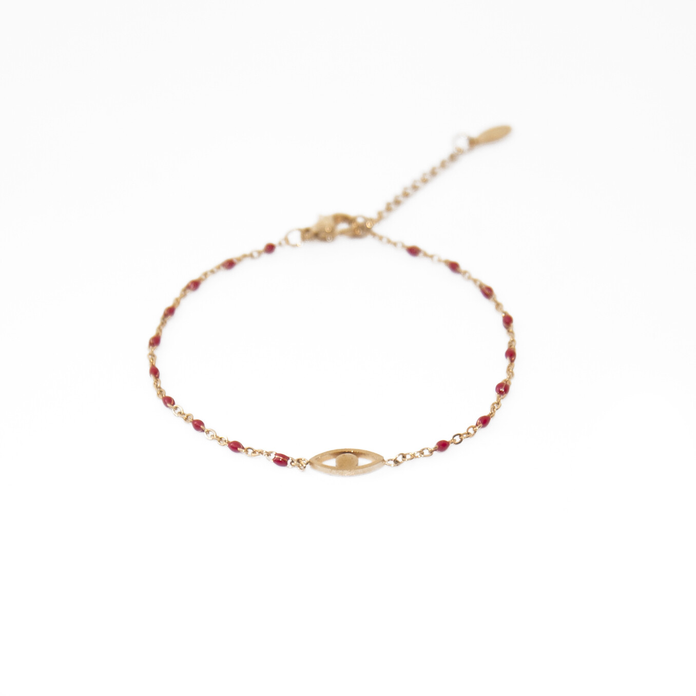 Gold evil eye bracelet - Dainty, Colour: Dark pink