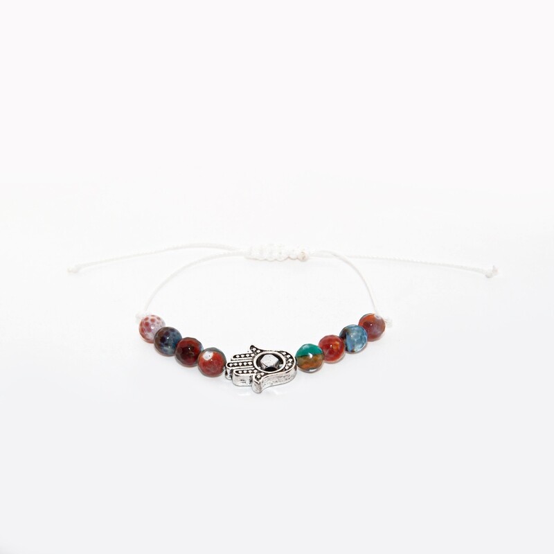 Kids adjustable orange and blue Agate Hamsa hand bracelet