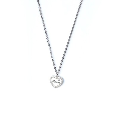Zirconia Mama heart necklace (Silver tone)