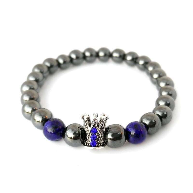 Hematite with Lapis Lazuli &amp; blue crown bracelet