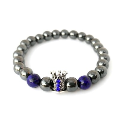 Hematite with Lapis Lazuli &amp; blue crown bracelet