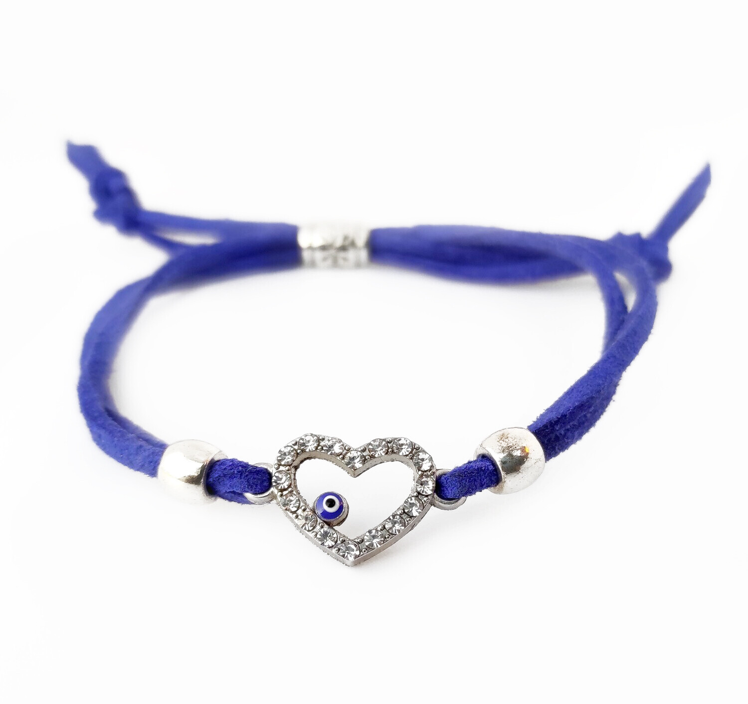 Heart with Blue Evil Eye blue cord bracelet