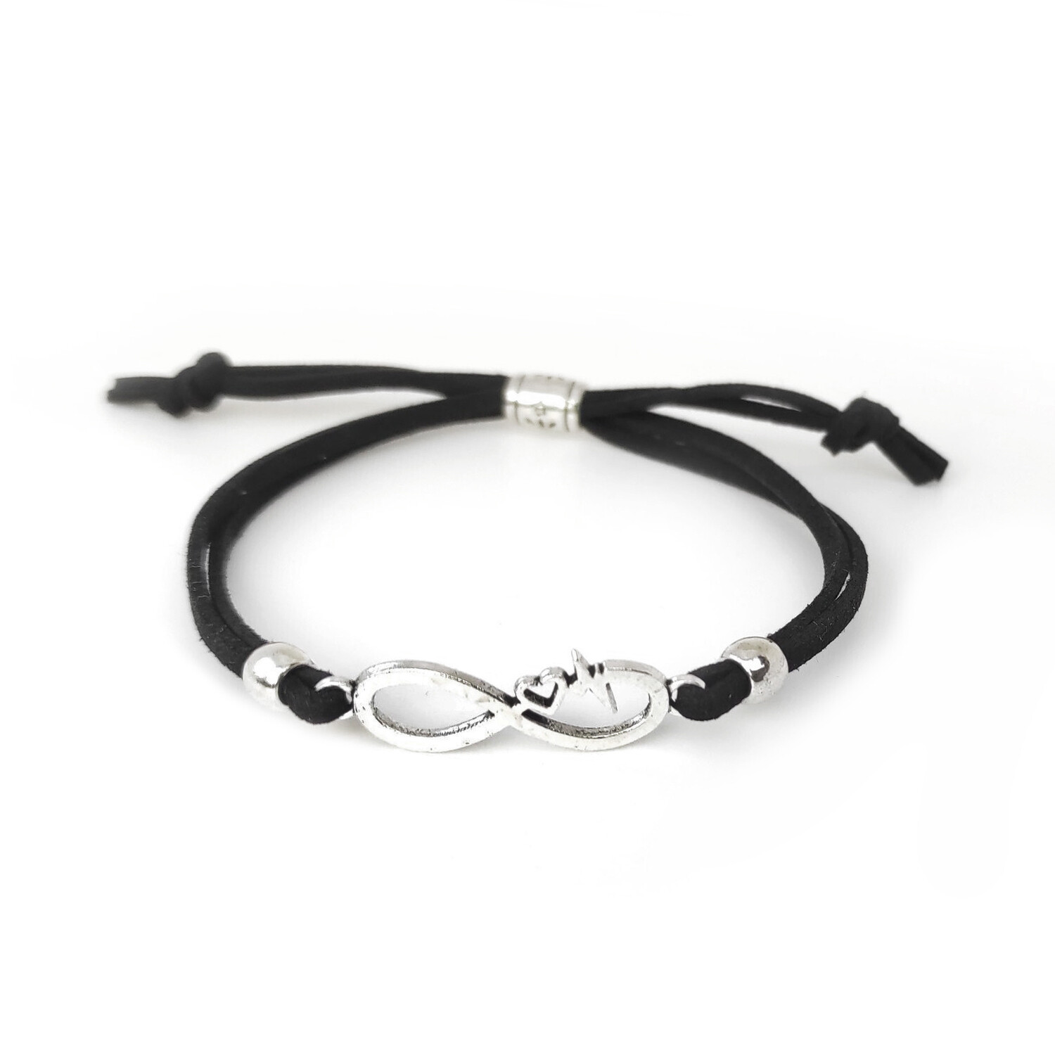 Infinity with heart black cord bracelet