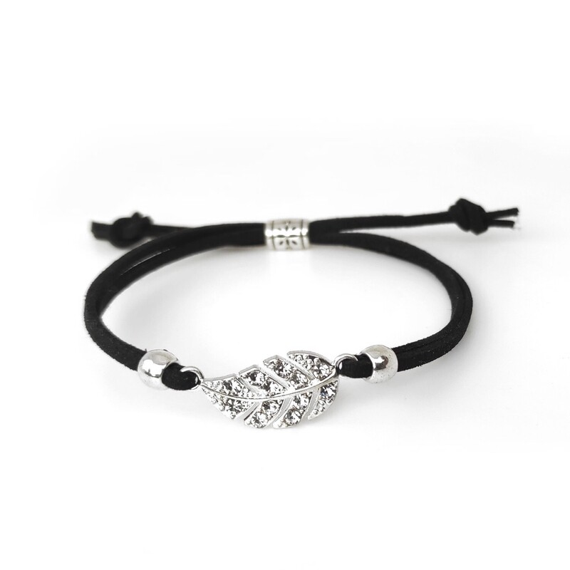 Leaf black cord bracelet