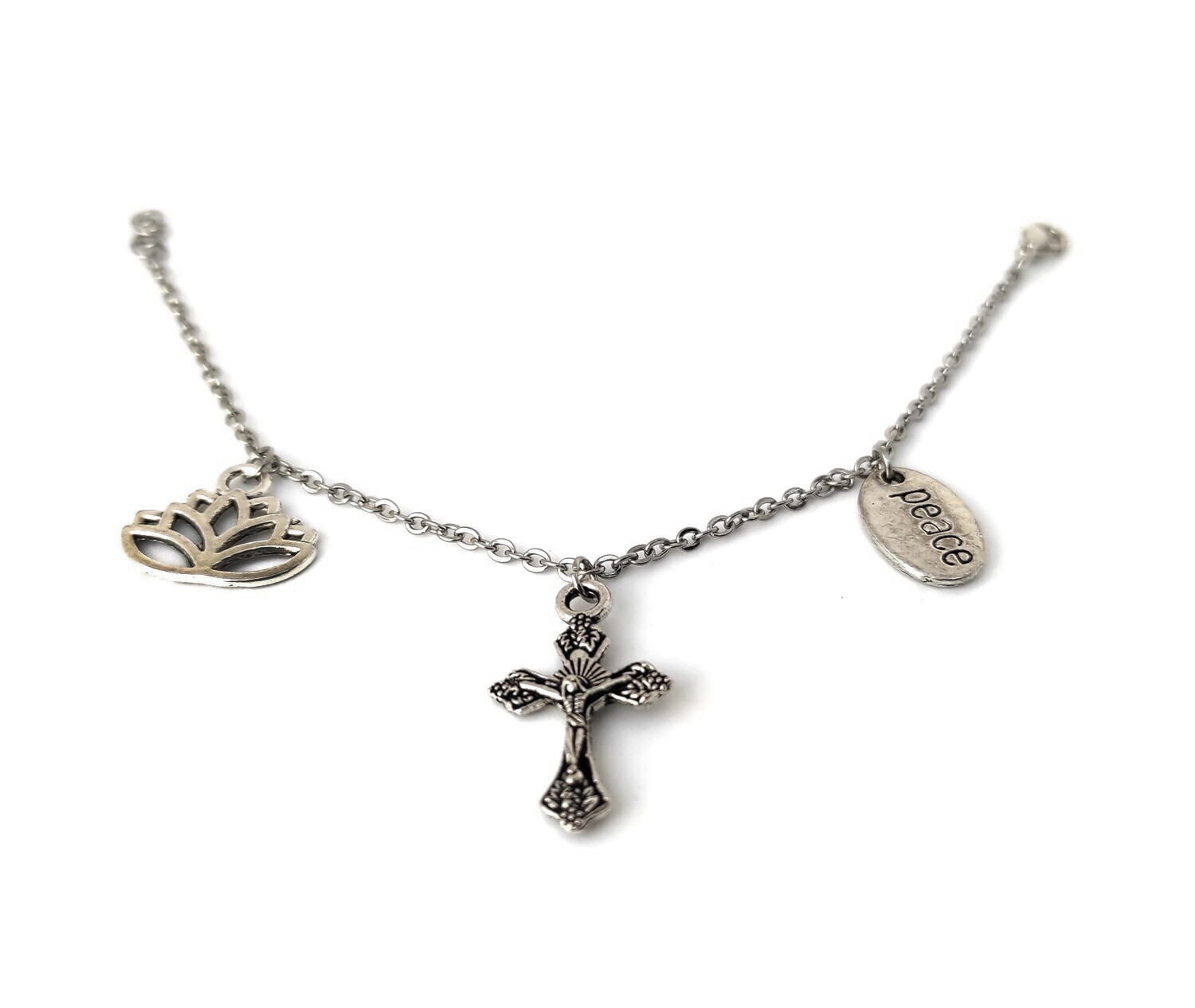 Lotus Flower, Cross, Peace bracelet