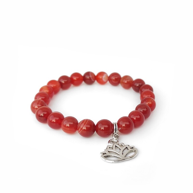 Red Agate with Lotus Flower Bracelet (8mm)