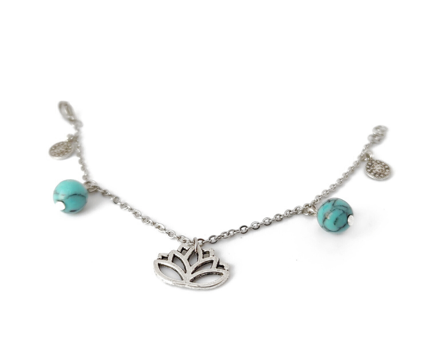 Turquoise Beads and Lotus Flower bracelet 