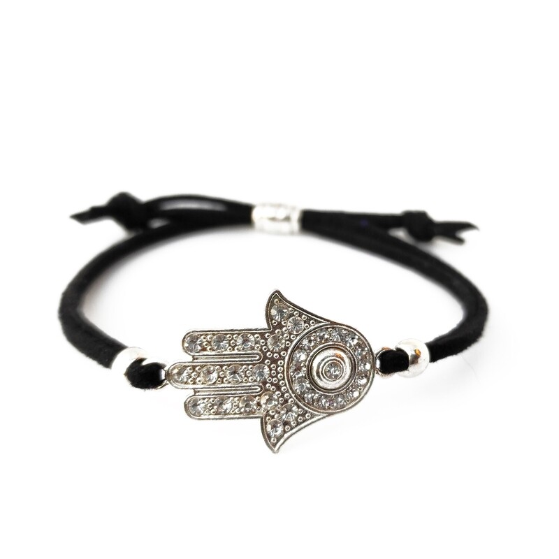 Hamsa Hand black cord bracelet