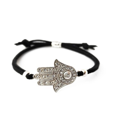 Hamsa Hand black cord bracelet