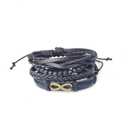 Black bolo infinity bracelet stack (4 pcs)