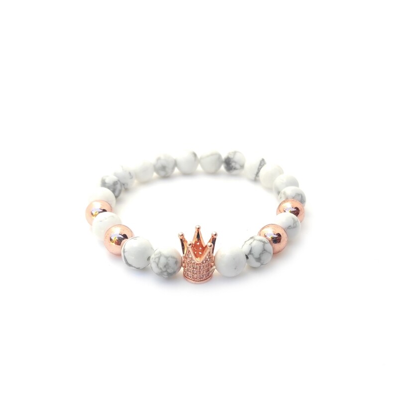 Howlite &amp; rose gold crown bracelet