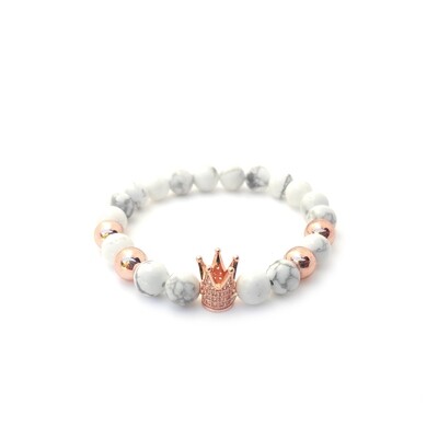 Howlite &amp; rose gold crown bracelet