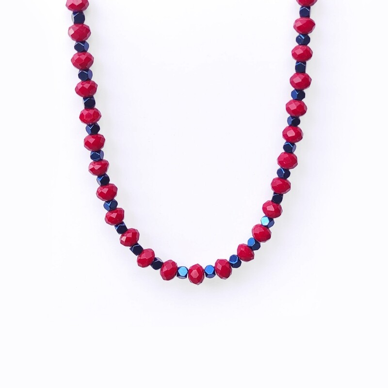 Red Crystal and Blue Hematite Necklace