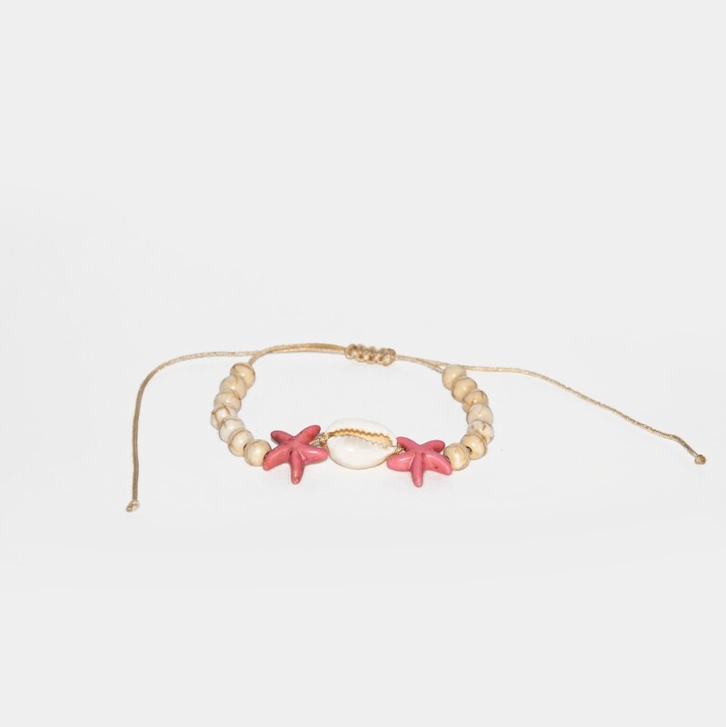 Adjustable Cowrie Shell Starfish bracelet (Pink)