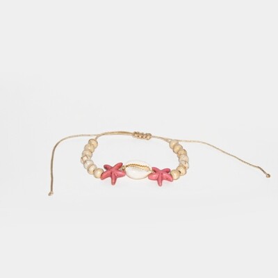 Adjustable Cowrie Shell Starfish bracelet (Pink)