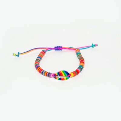 Adjustable Cowrie Shell Clay disc bracelet