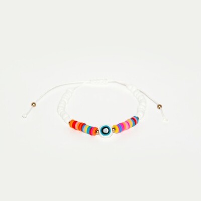 Adjustable evil eye clay disc bracelet
