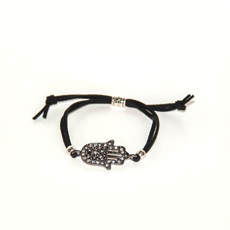Hamsa Hand black cord bracelet