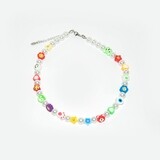 White pearl necklace with clay beads (multi-colour)