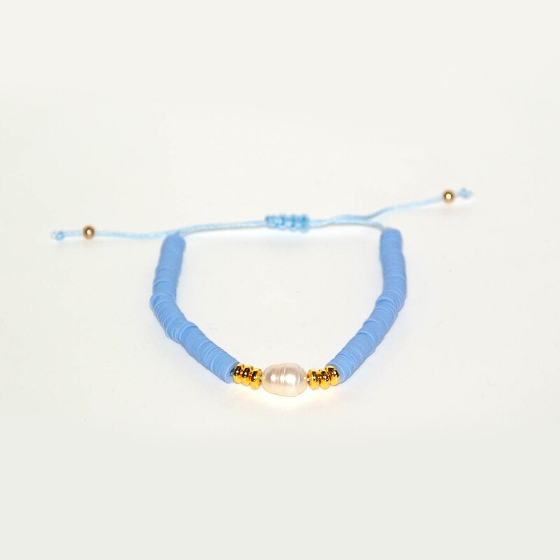 Adjustable pearl clay disc bracelet