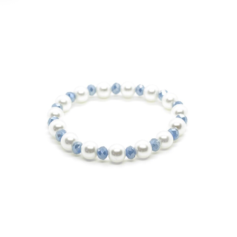 Light blue crystal and white pearl bracelet