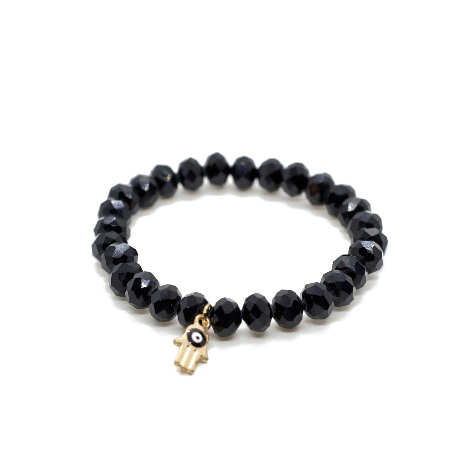 Black crystal bracelet with Hamsa hand