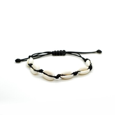Adjustable Cowrie Shell bracelet (Black Cord)