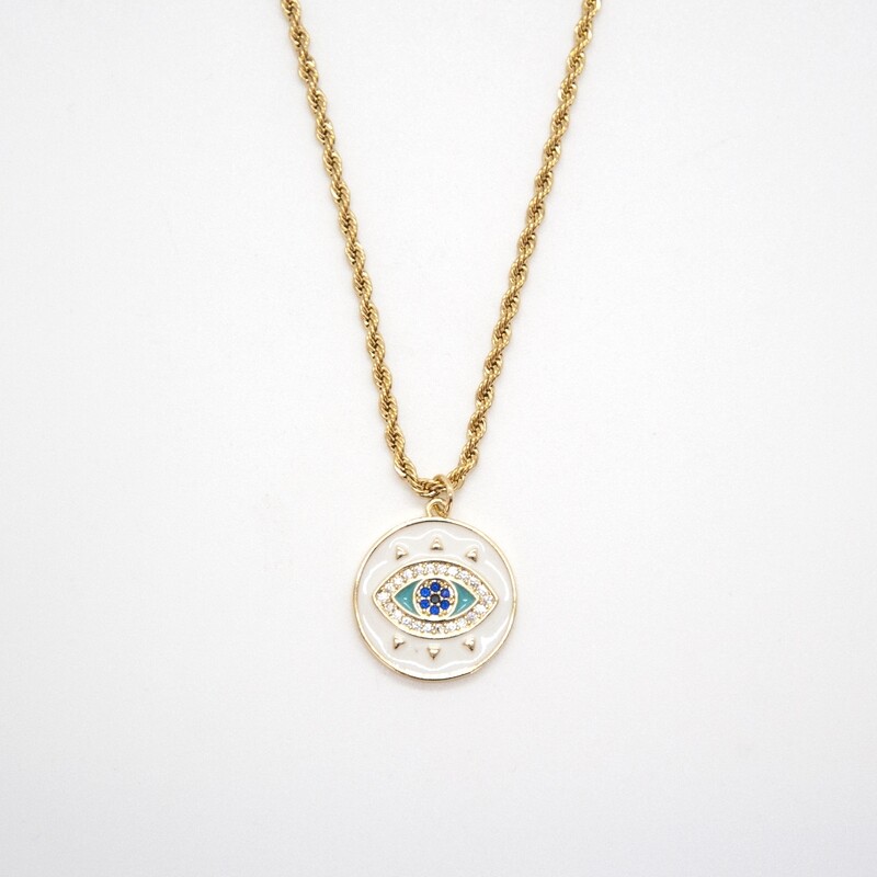Gold and White Evil Eye necklace