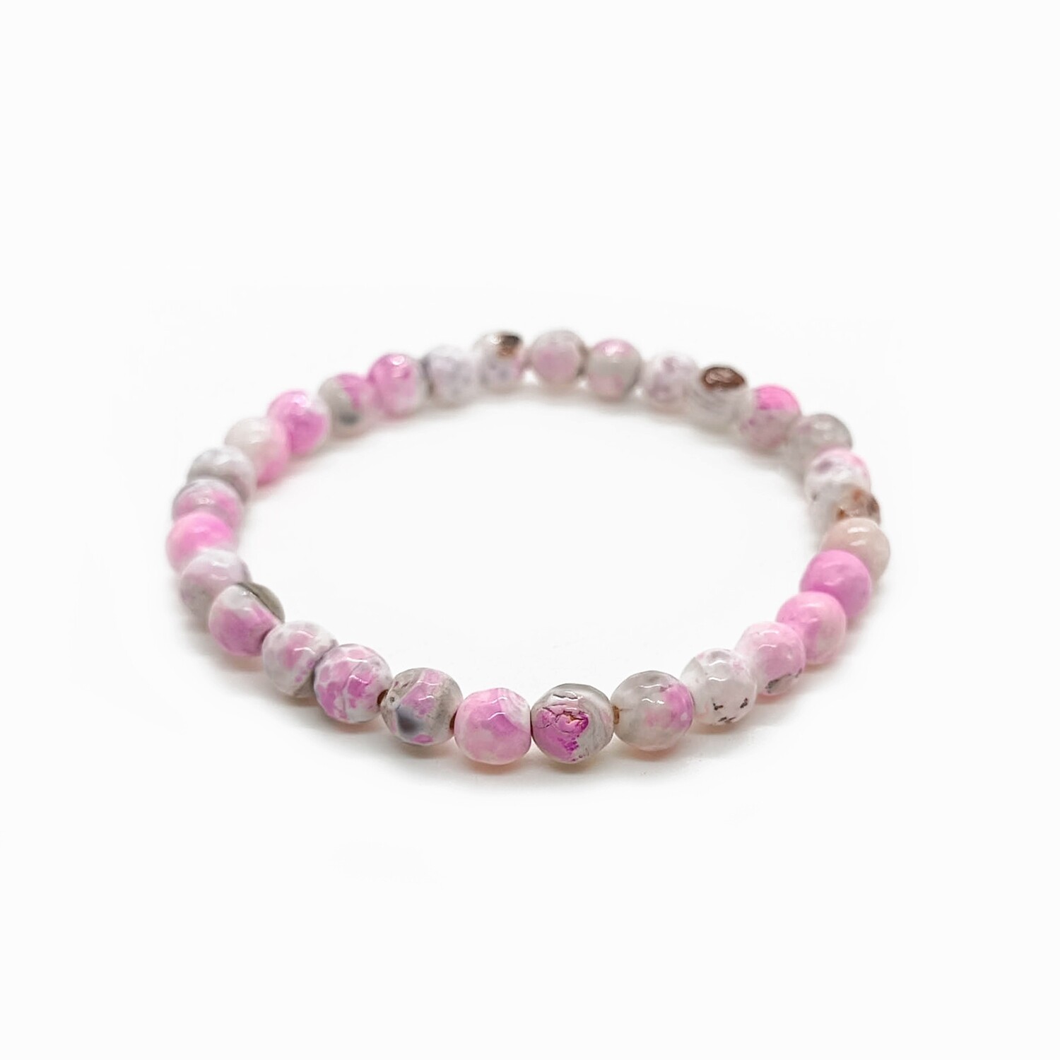 Pink and white agate gemstone bracelet (6mm)