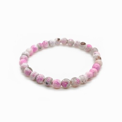 Pink and white agate gemstone bracelet (6mm)