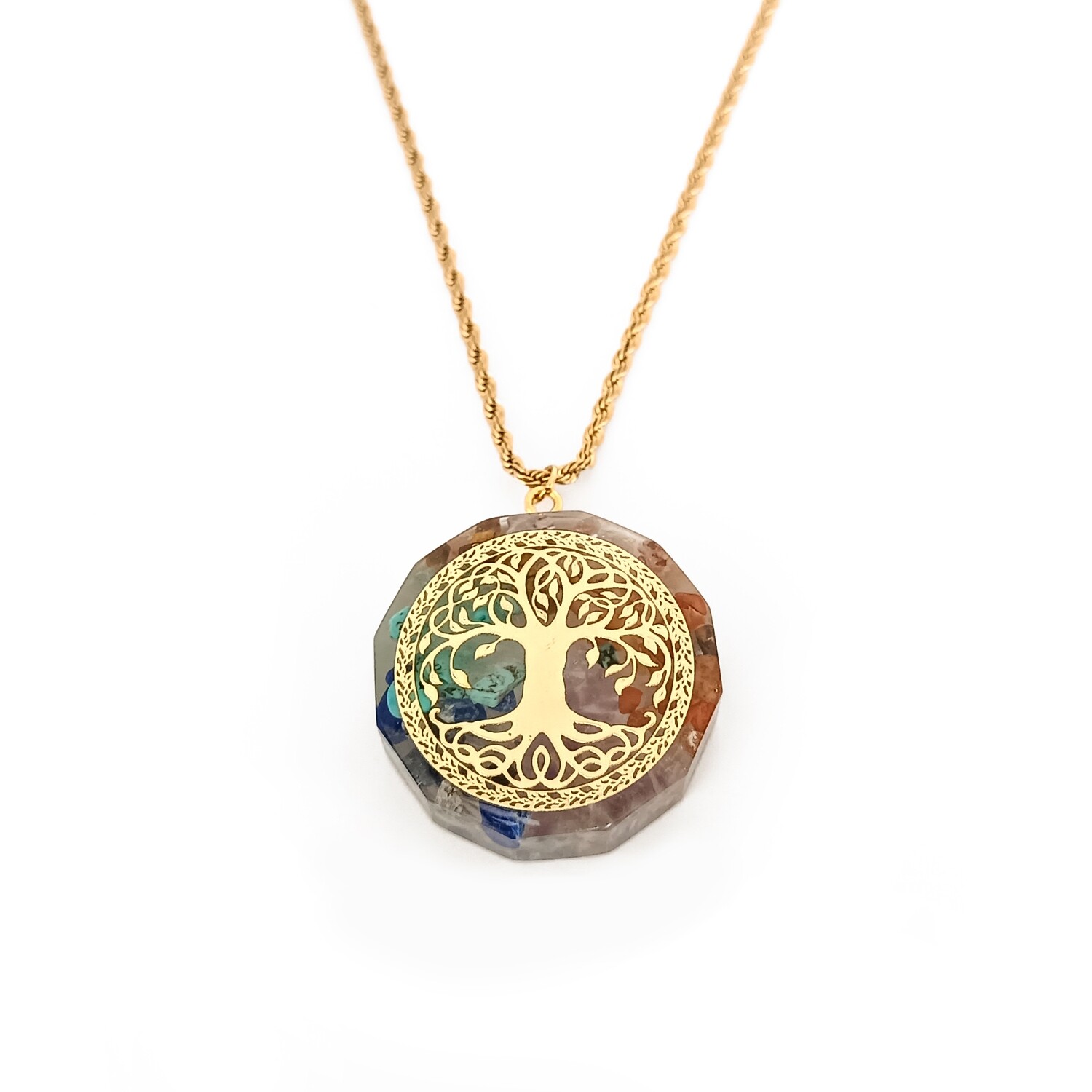 Chakra Tree of Life resin pendant necklace