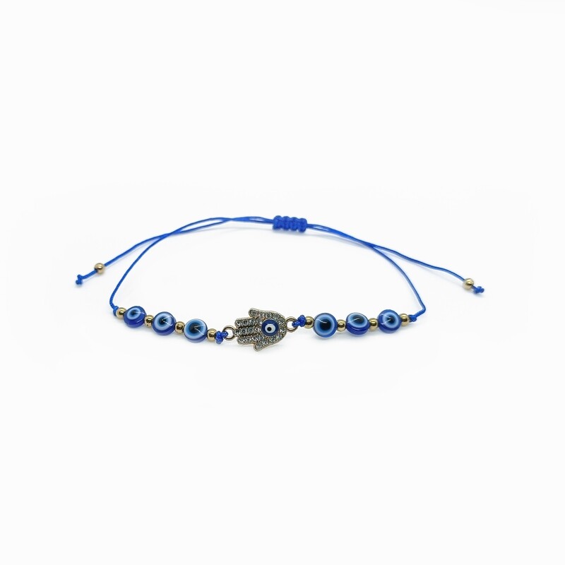 Adjustable Hamsa hand and evil eye bracelet