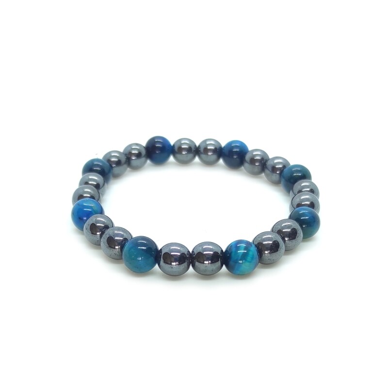 Blue Tigers eye and Hematite bracelet