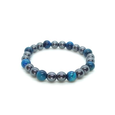 Blue Tigers eye and Hematite bracelet