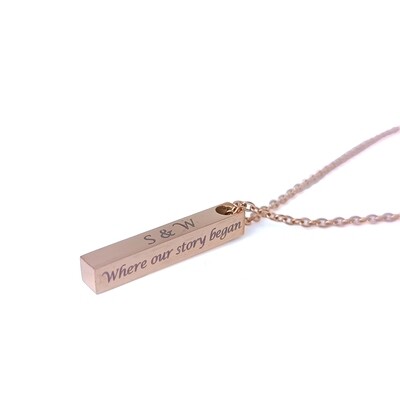 Personalised Rose Gold Bar 'Our Story' Engraved Necklace