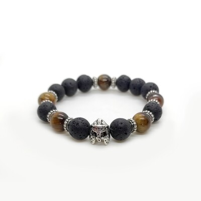 Viking Helmet Beaded Bracelet – Lava Rock &amp; Tigers Eye (10mm)
