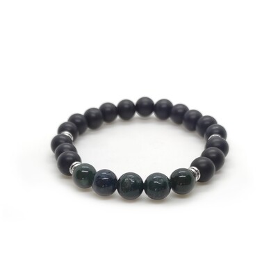 Moss agate and Black onyx gemstone bracelet