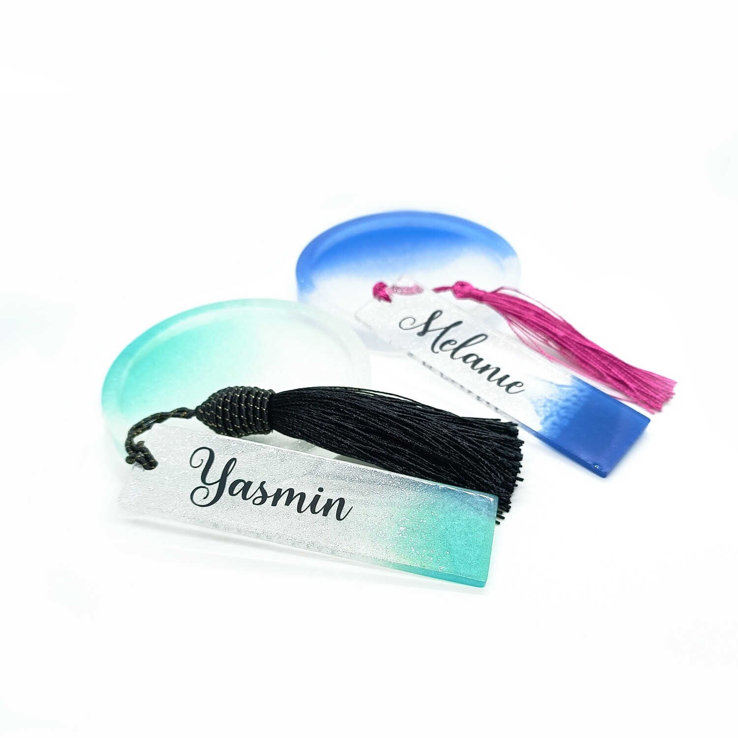 Coaster and personalised bookmark set
