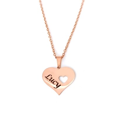 Personalised Double-sided Name Heart Rose Gold Necklace