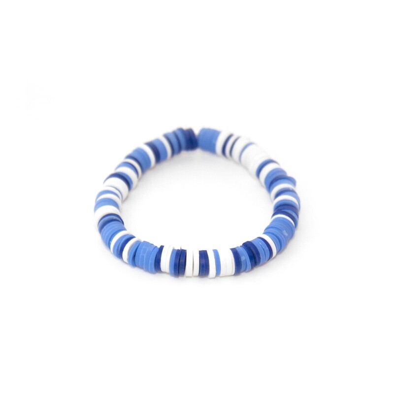 Blue and white rubber disc bracelet