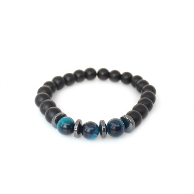 Black Onyx and Blue Tigers eye with Hematite bracelet