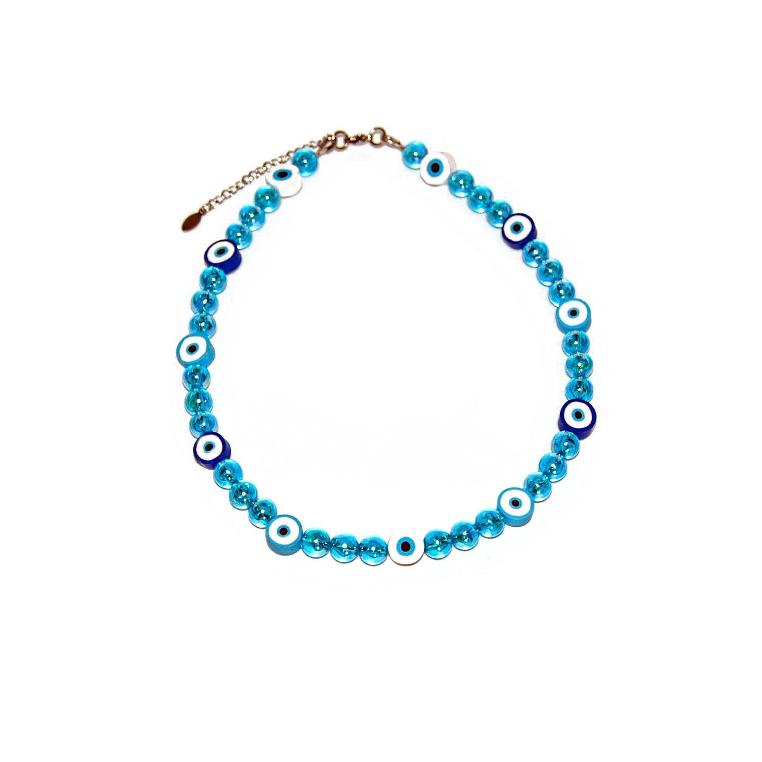 Blue pearl necklace with Evil eye clay beads