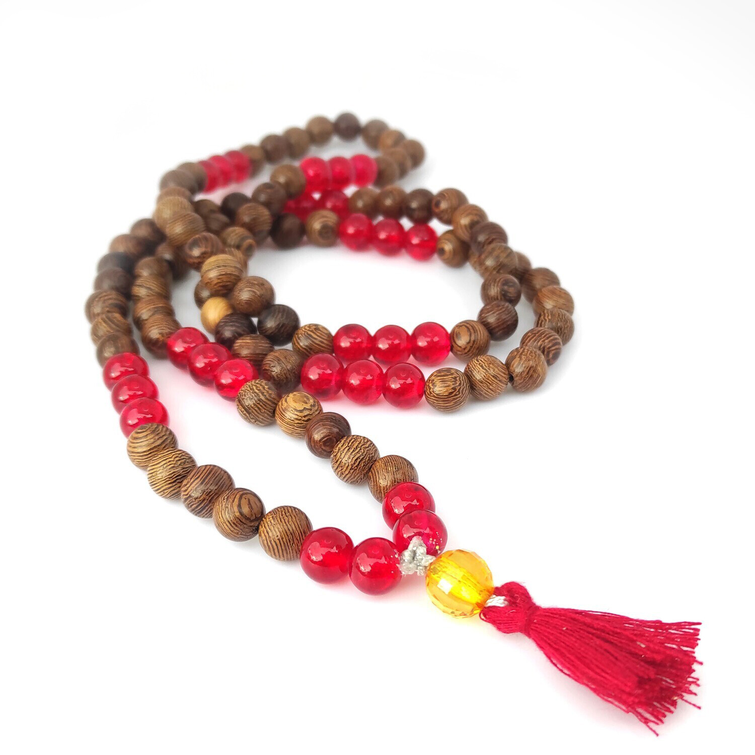 Wood and Red Beads Mala