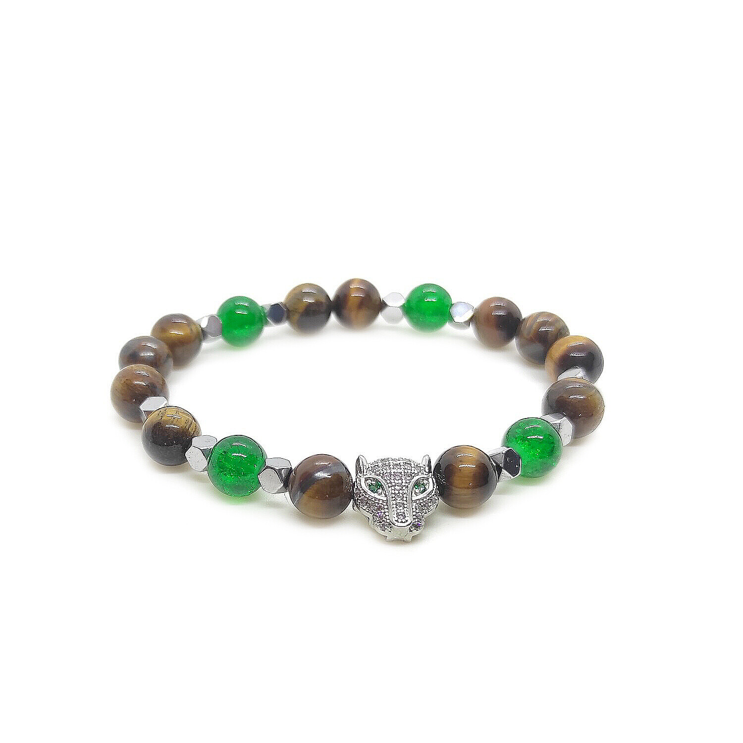 Tigers Eye bracelet with zirconia Cheetah charm - Protection