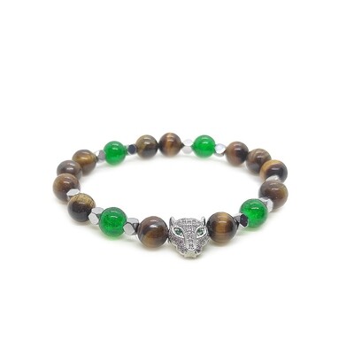 Tigers Eye bracelet with zirconia Cheetah charm